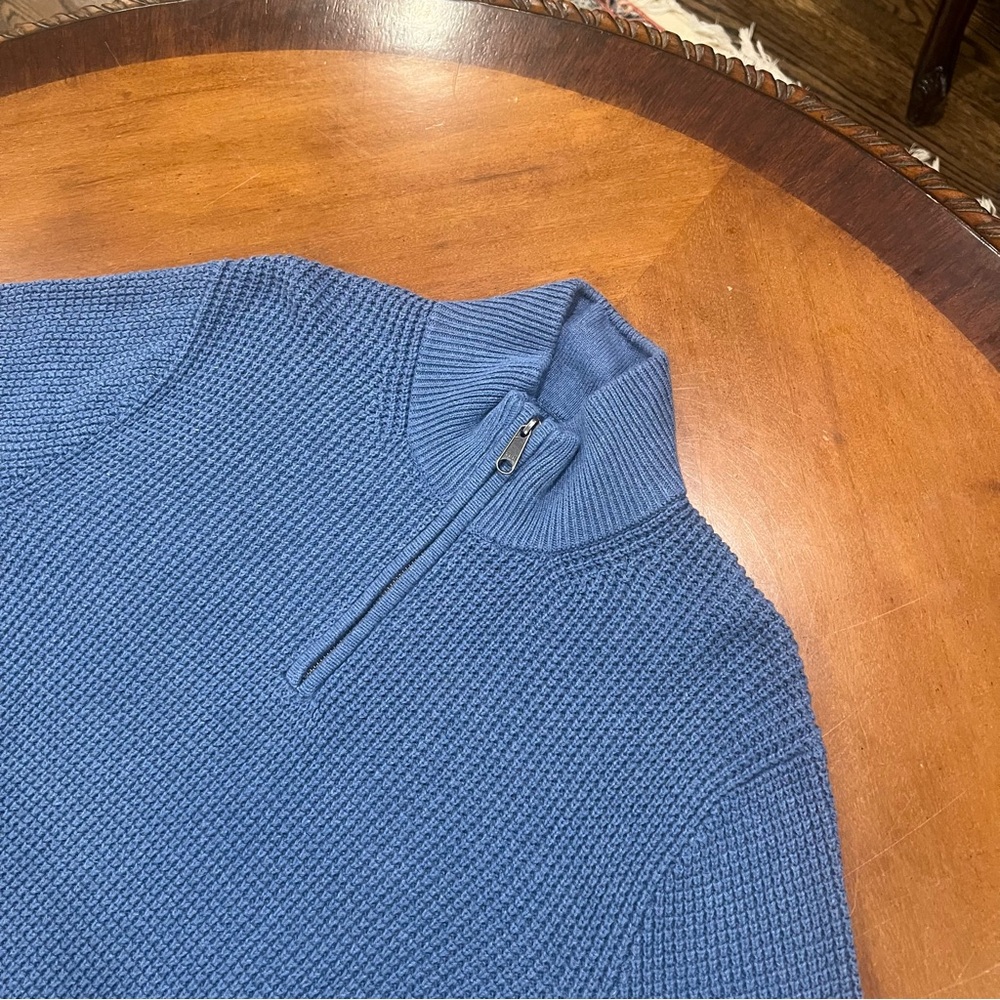 NEW $118 J.Crew Waffle Knit Half Zip Pullover Sweater Baltic Blue XL Cotton - Picture 4 of 16